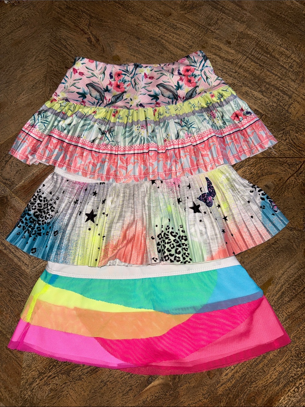 Girls' Colorblock & Print Layered Skort Set - Pink, Coral & Mint